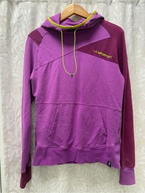 La Sportiva Purple and Maroon Hooded Pullover with Neon Yellow Drawcord